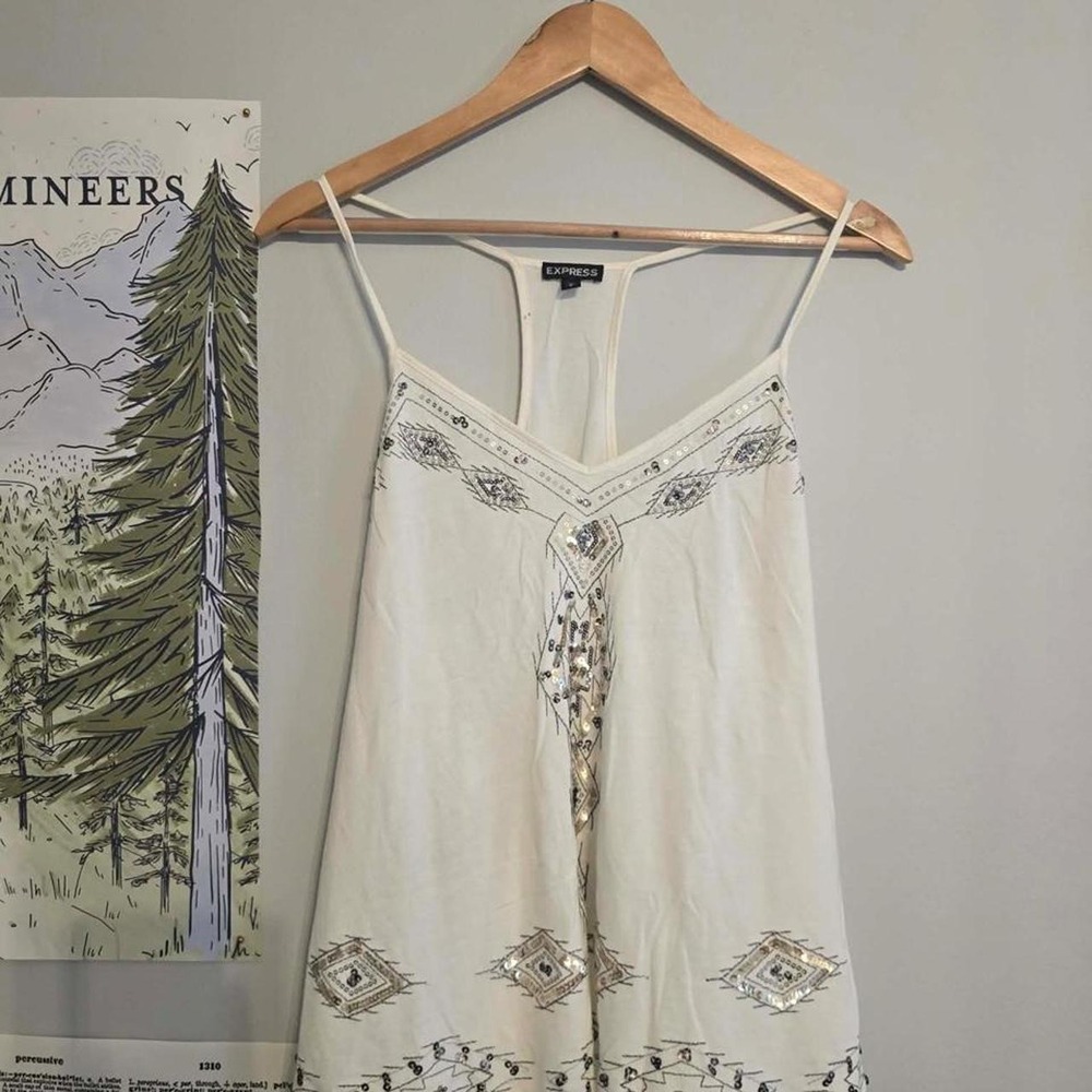 Express White Embellished Sequin Boho Cami Tank Top